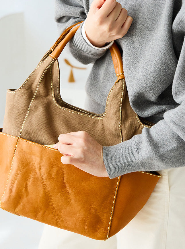 zucchero 本革×キャンバス ハンドバッグ 47851
